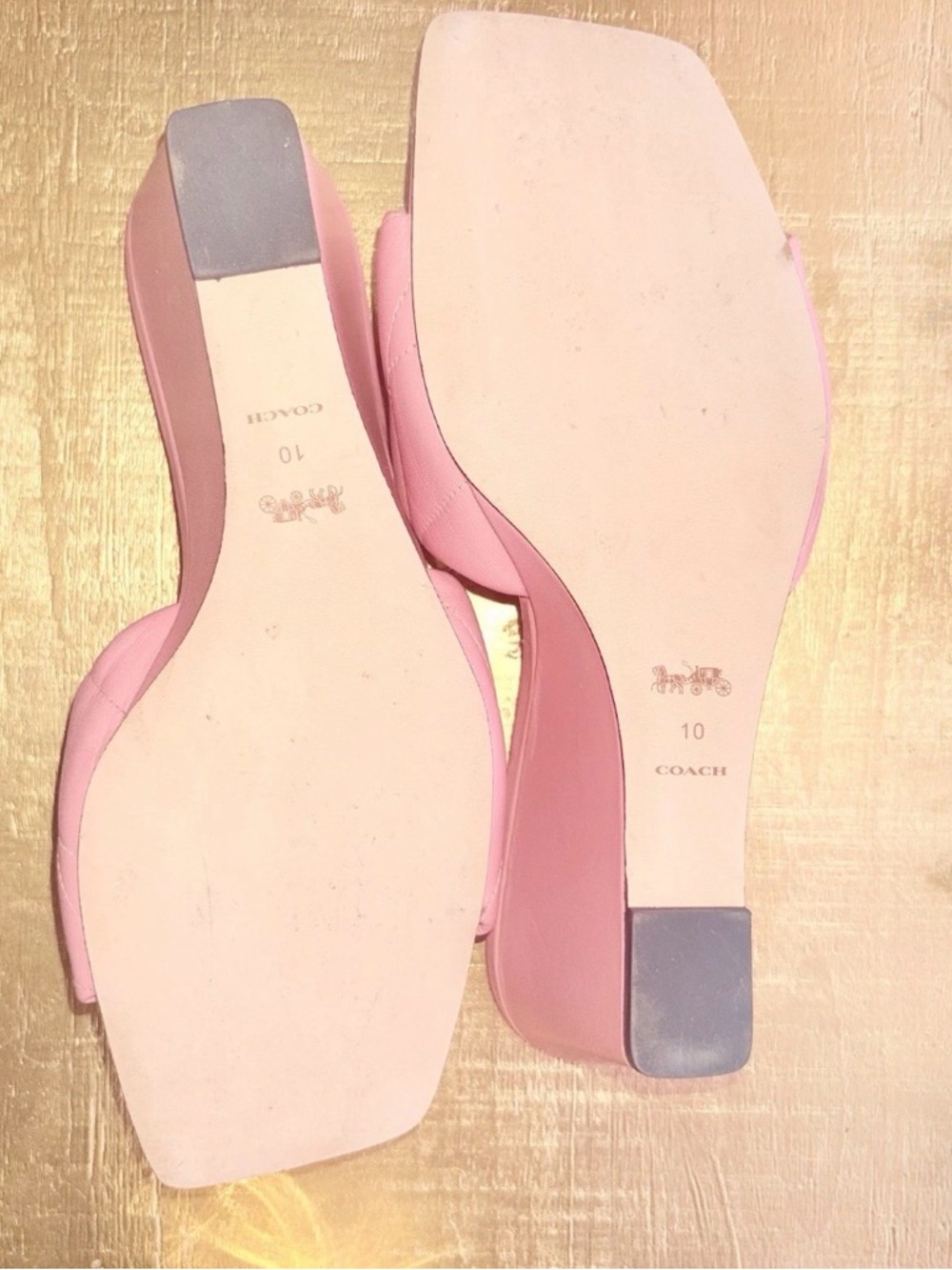 Coach Bubblegum Pink Leather Wedge Mules Size 10 Square Toe - Picture 8 of 8
